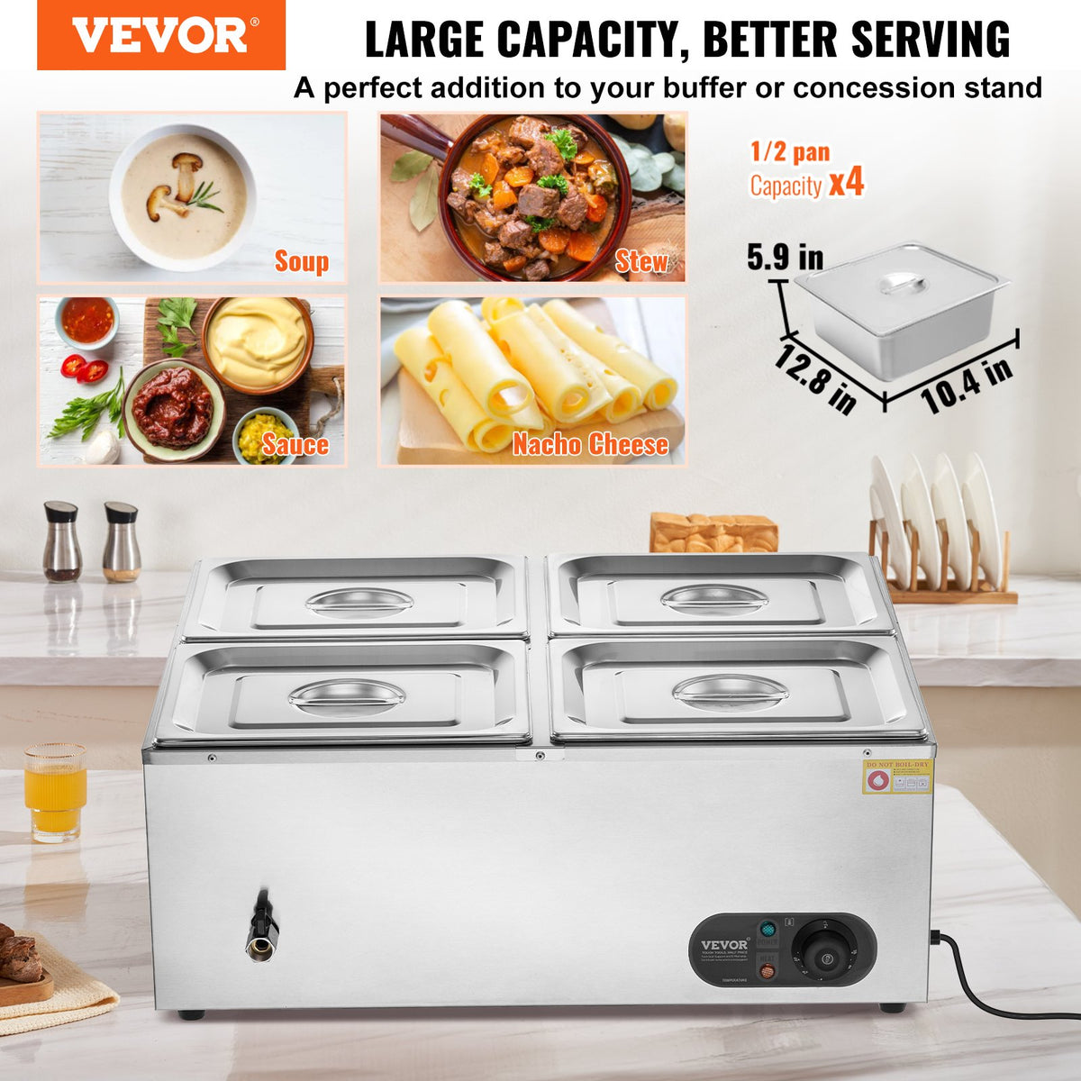 Buffet Food Warmer | 4x8Qt Countertop Bain Marie