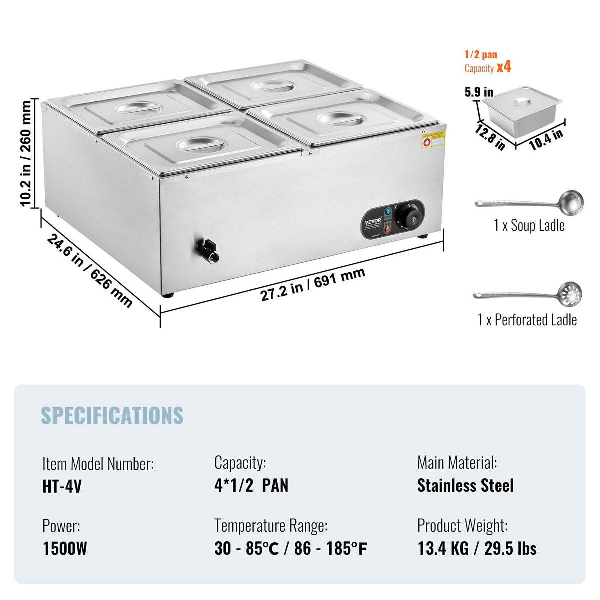 Buffet Food Warmer | 4x8Qt Countertop Bain Marie