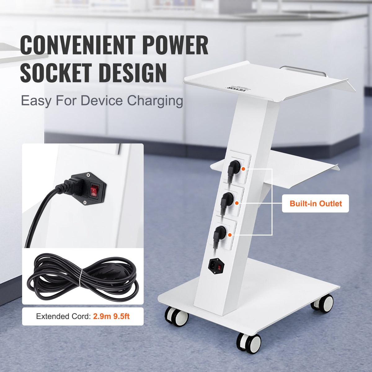 Dental Trolley Cart | 3-Layer Mobile Rolling Cart with Socket