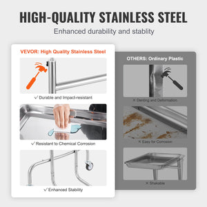 Stainless Steel Lab Cart | Single Tray with 2 Silent Wheels