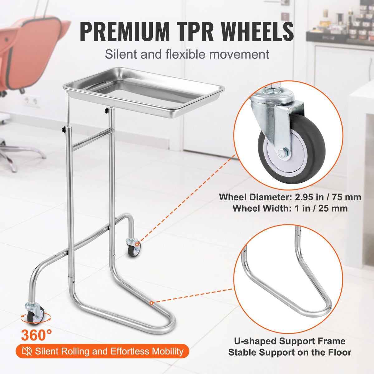 Stainless Steel Lab Cart | Single Tray with 2 Silent Wheels
