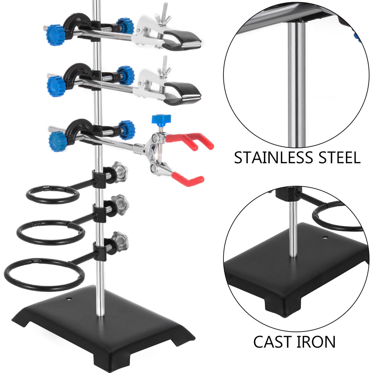 Laboratory Support Stand | 60cm Premium Iron Material | Flask Clamp & Condenser Clamp Kit
