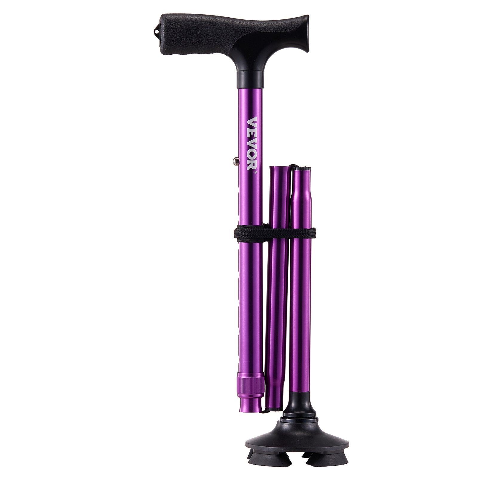 Folding Walking Cane | 8-Level Adjustable Height with 4-Prong Base