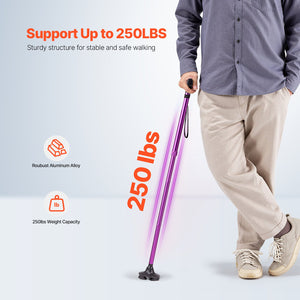 Folding Walking Cane | 8-Level Adjustable Height with 4-Prong Base