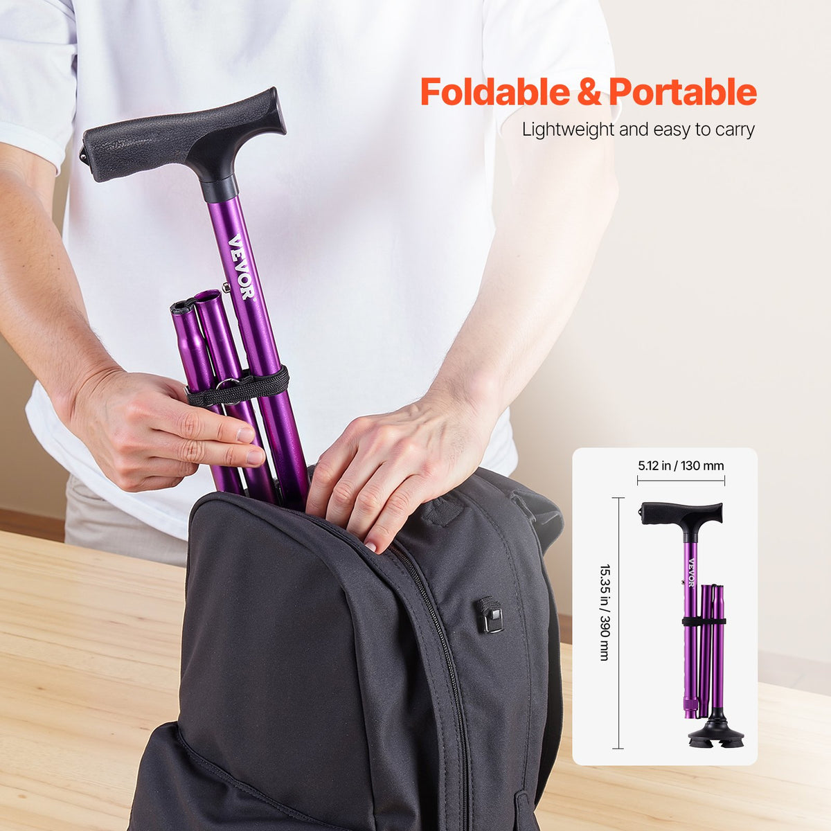 Folding Walking Cane | 8-Level Adjustable Height with 4-Prong Base