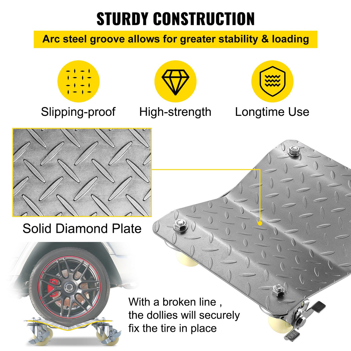 Tire Wheel Dollies | 12"x16" Platform with 3" Casters | Vehicle Repair & Moving Tool | Set of 2