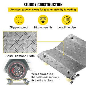 Tire Wheel Dollies | 12"x16" Platform with 3" Casters | Vehicle Repair & Moving Tool | Set of 2