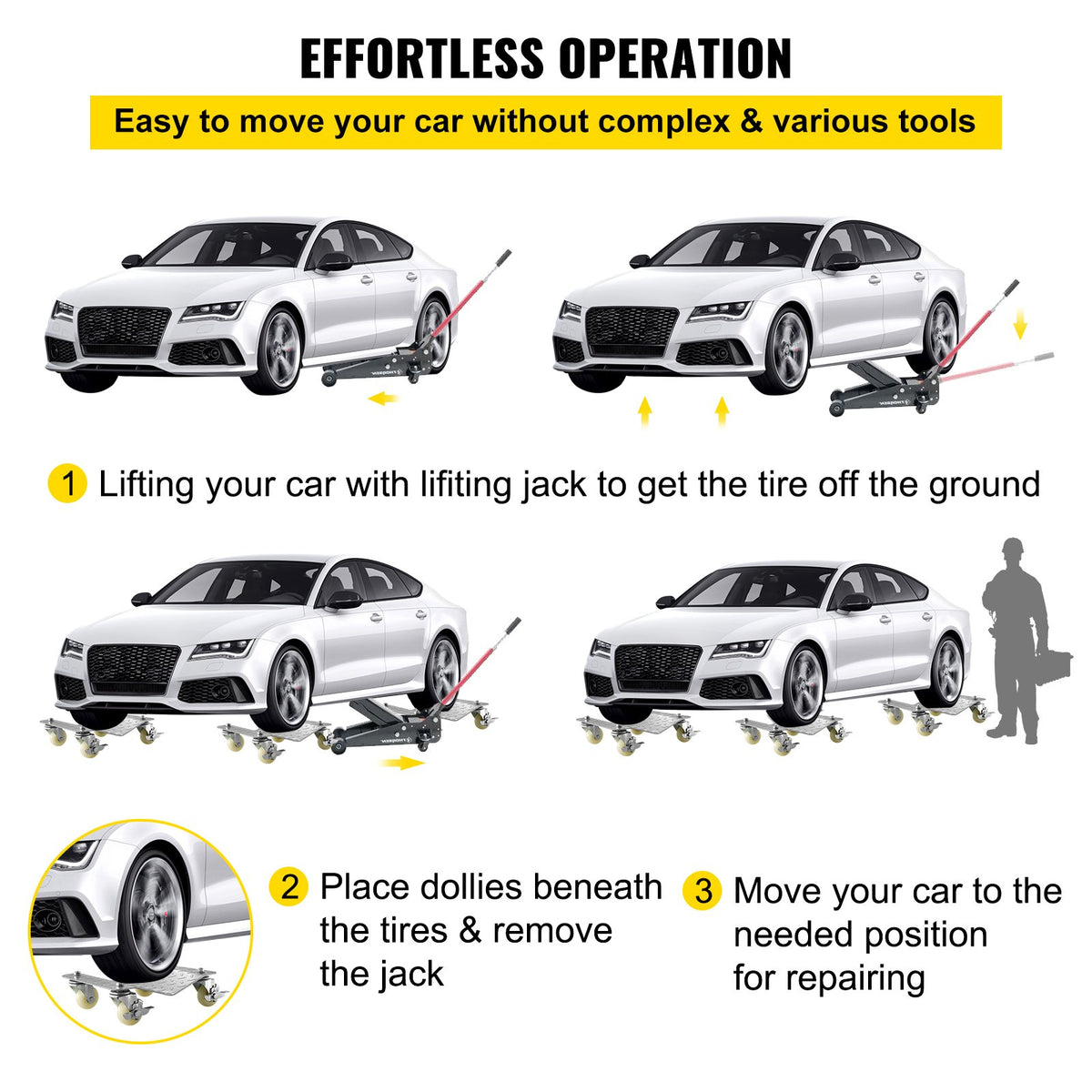 Tire Wheel Dollies | 12"x16" Platform with 3" Casters | Vehicle Repair & Moving Tool | Set of 2