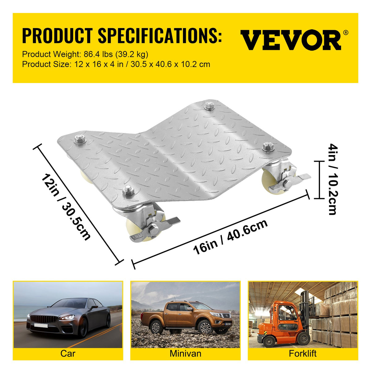 Tire Wheel Dollies | 12"x16" Platform with 3" Casters | Vehicle Repair & Moving Tool | Set of 2