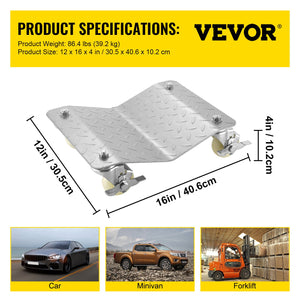 Tire Wheel Dollies | 12"x16" Platform with 3" Casters | Vehicle Repair & Moving Tool | Set of 2