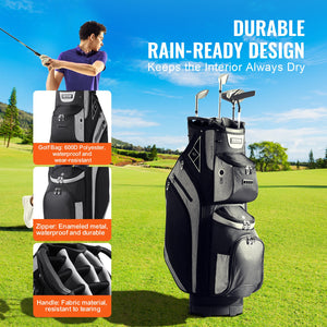 Golf Cart Bag 14-Way Divider | 13 Pockets | 600D Polyester | With Handles, Dust Cover & Detachable Straps | Black Colour-Block