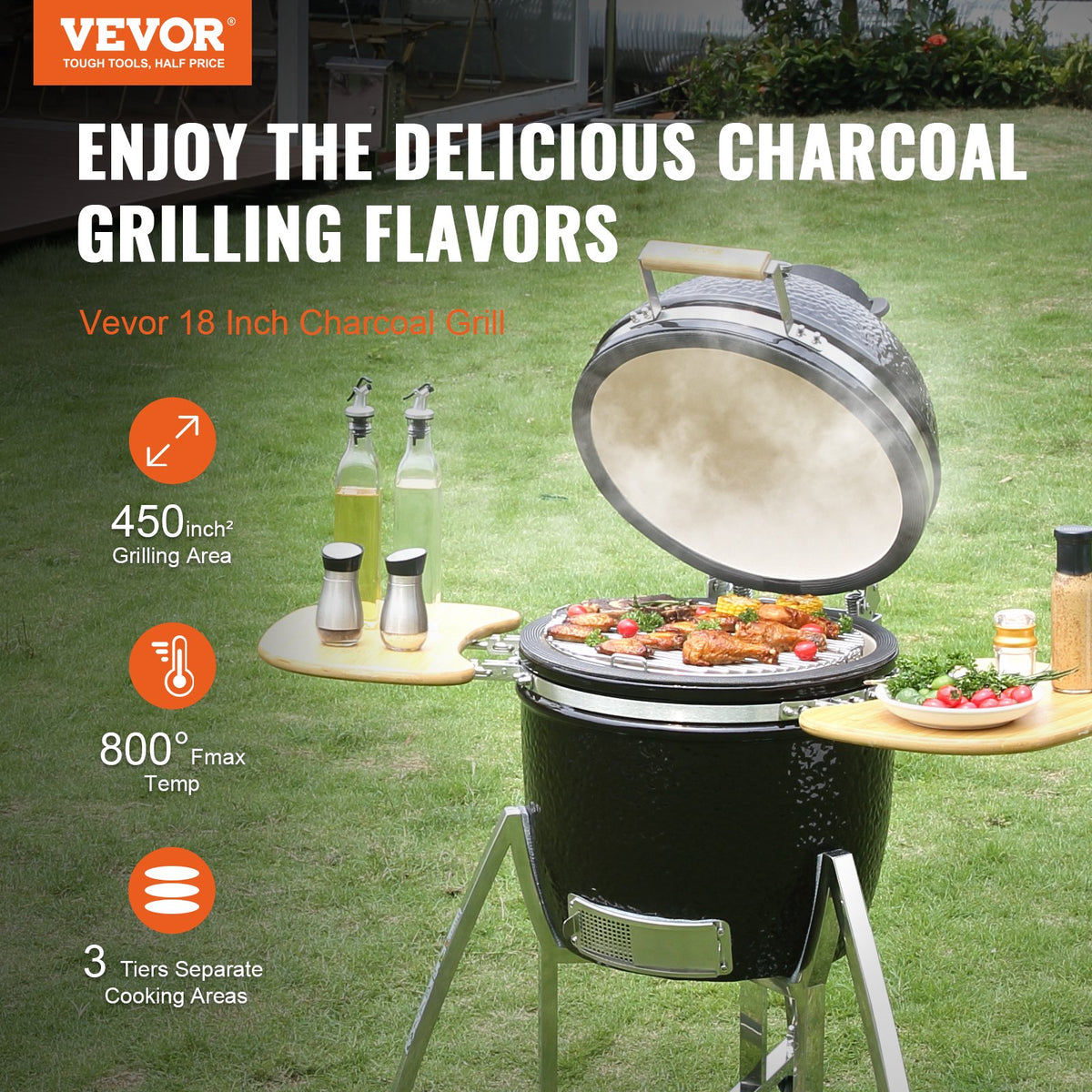 Portable Charcoal Grill | Stainless Steel BBQ Grill with Cart & Cover | Outdoor Smoker for Camping & Backyard
