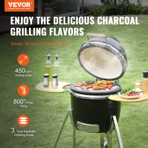 Portable Charcoal Grill | Stainless Steel BBQ Grill with Cart & Cover | Outdoor Smoker for Camping & Backyard