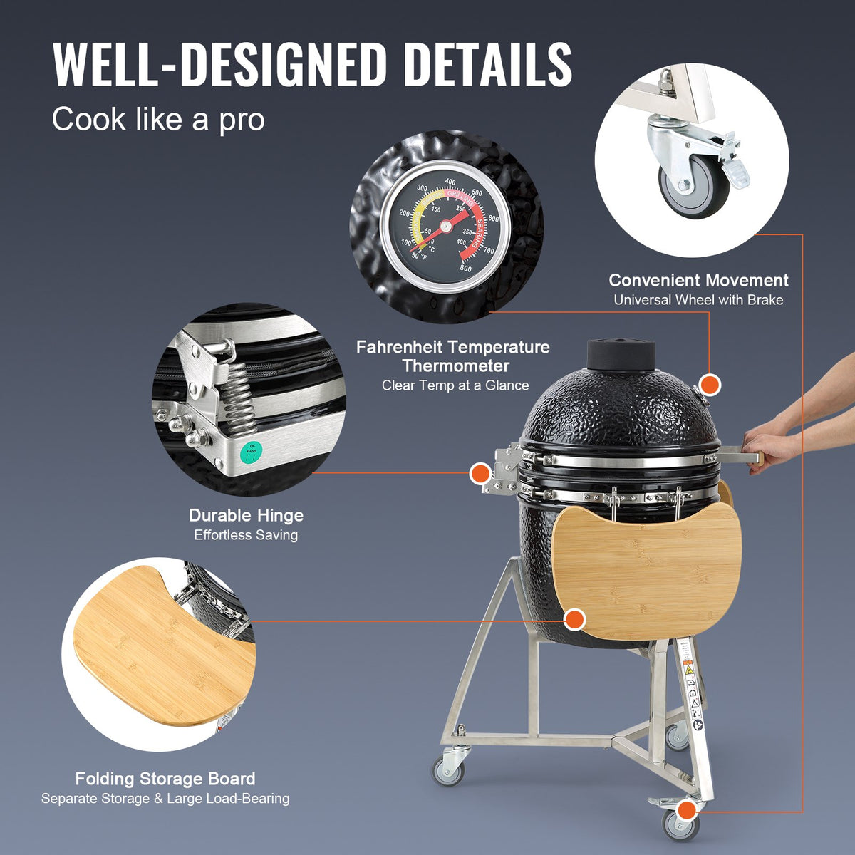 Portable Charcoal Grill | Stainless Steel BBQ Grill with Cart & Cover | Outdoor Smoker for Camping & Backyard