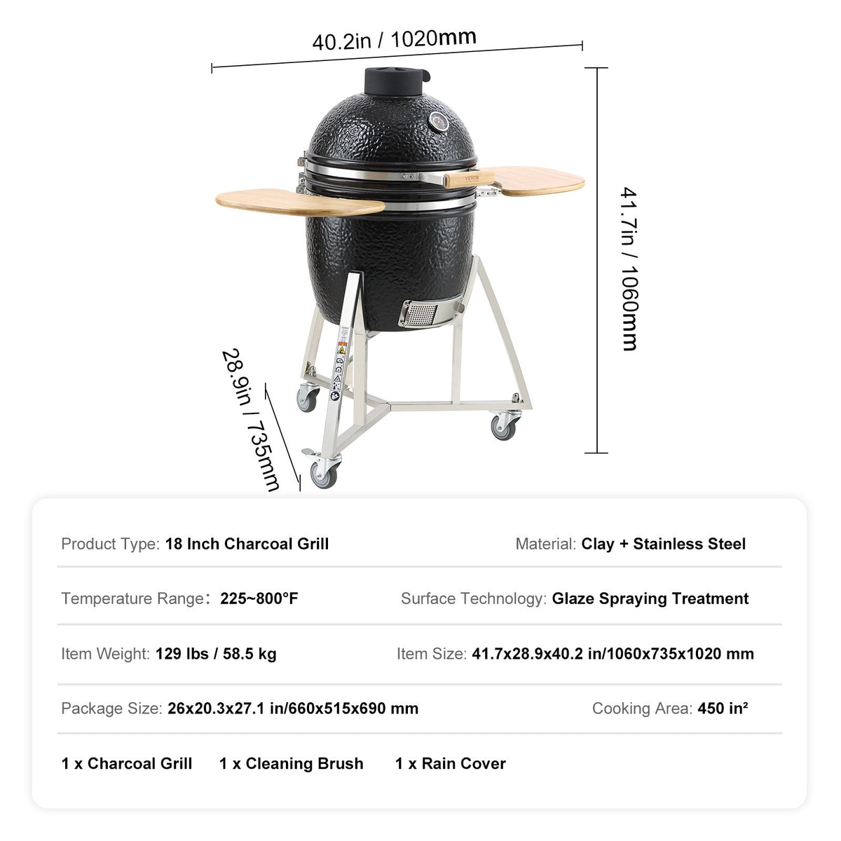 Portable Charcoal Grill | Stainless Steel BBQ Grill with Cart & Cover | Outdoor Smoker for Camping & Backyard