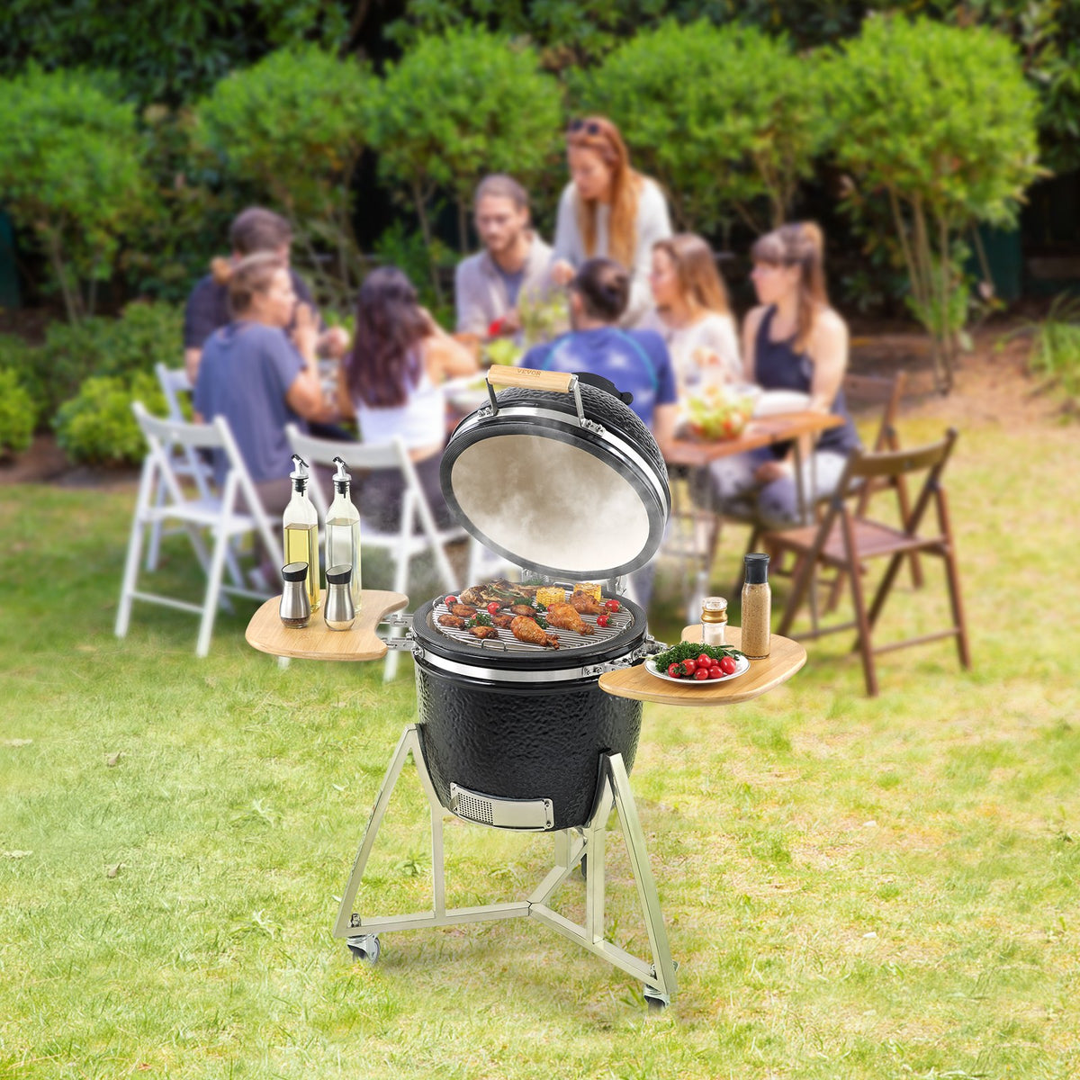 Portable Charcoal Grill | Stainless Steel BBQ Grill with Cart & Cover | Outdoor Smoker for Camping & Backyard