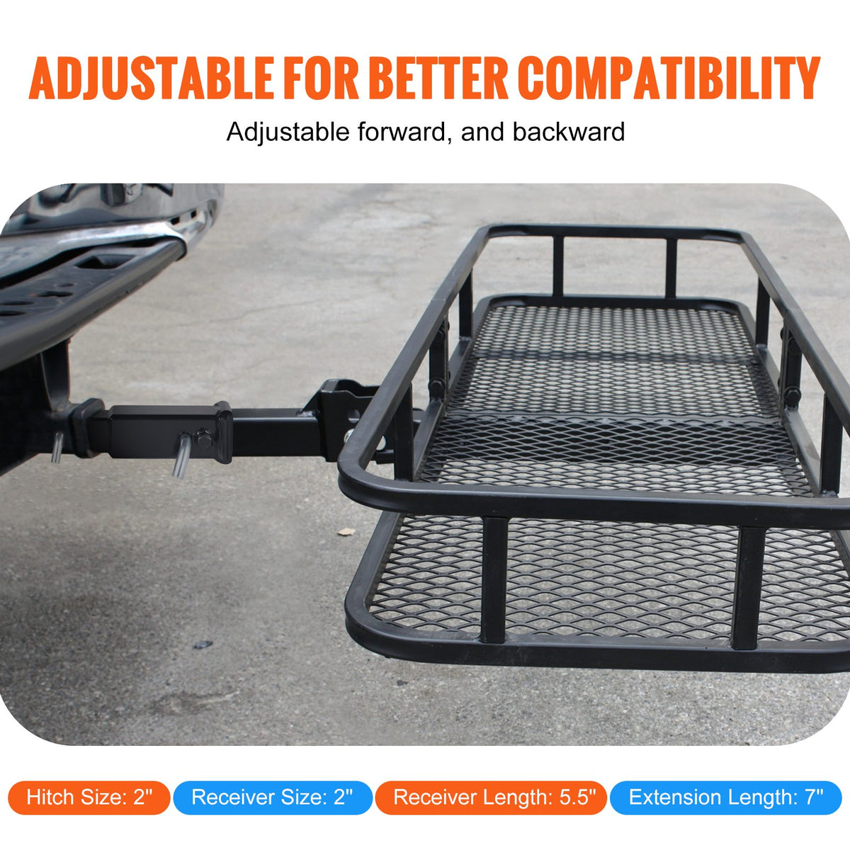 Trailer Hitch Extender 2" | 7" Extension Length | 4000lbs Towing Capacity | Includes Hitch Pins, Clips, Bolt & Nut | Black Powder Coated Steel