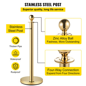 Velvet Ropes & Posts 4 Pack | 1.5m Red Rope with Stainless Steel Gold Stanchions & Ball Top | Queue Barrier for Events, Weddings & Theatres