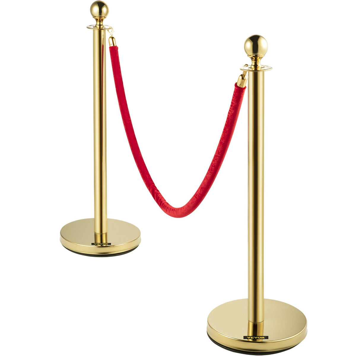 Velvet Ropes & Posts 4 Pack | 1.5m Red Rope with Stainless Steel Gold Stanchions & Ball Top | Queue Barrier for Events, Weddings & Theatres