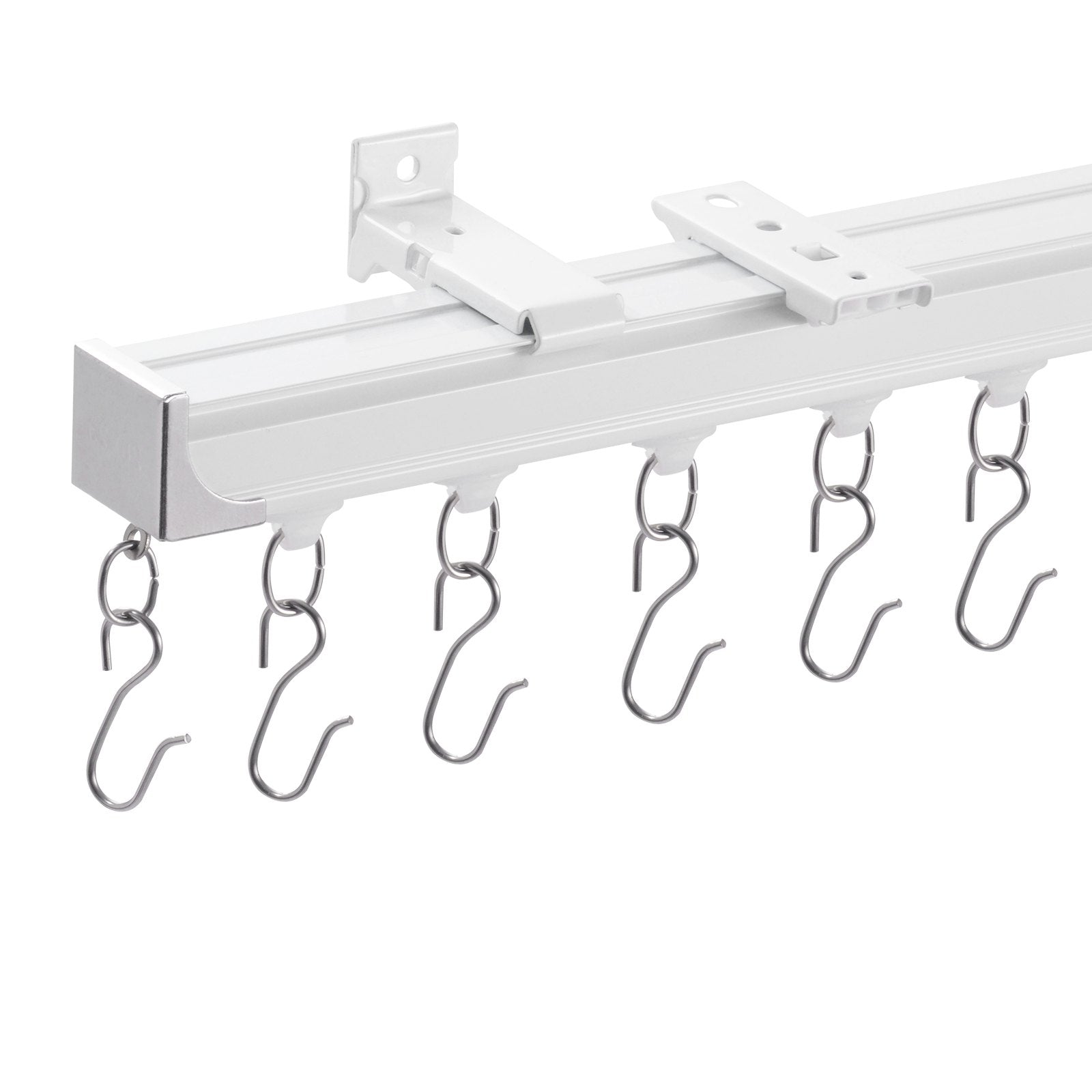 Ceiling Curtain Track Set 1.8m | Room Divider Rail with Hooks | White