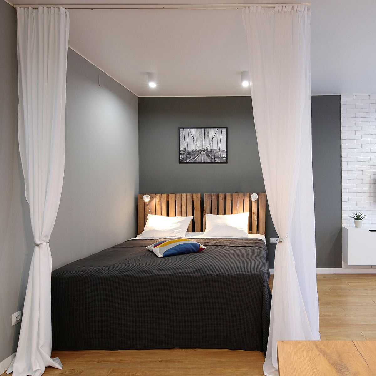 Ceiling Curtain Track Set 1.8m | Room Divider Rail with Hooks | White