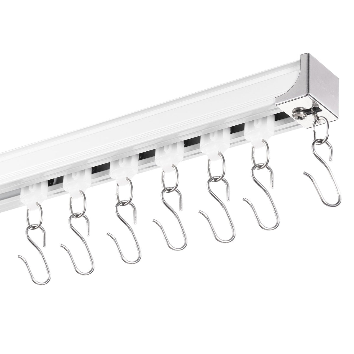 Ceiling Curtain Track Set 1.8m | Room Divider Rail with Hooks | White