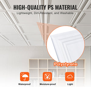 Ceiling Tiles 48-Pack | 20x20" Polystyrene Glue-Up Panels
