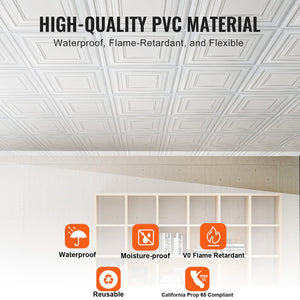 Ceiling Tiles | 12-Pack 24x24" PVC White Peg Pattern Panels