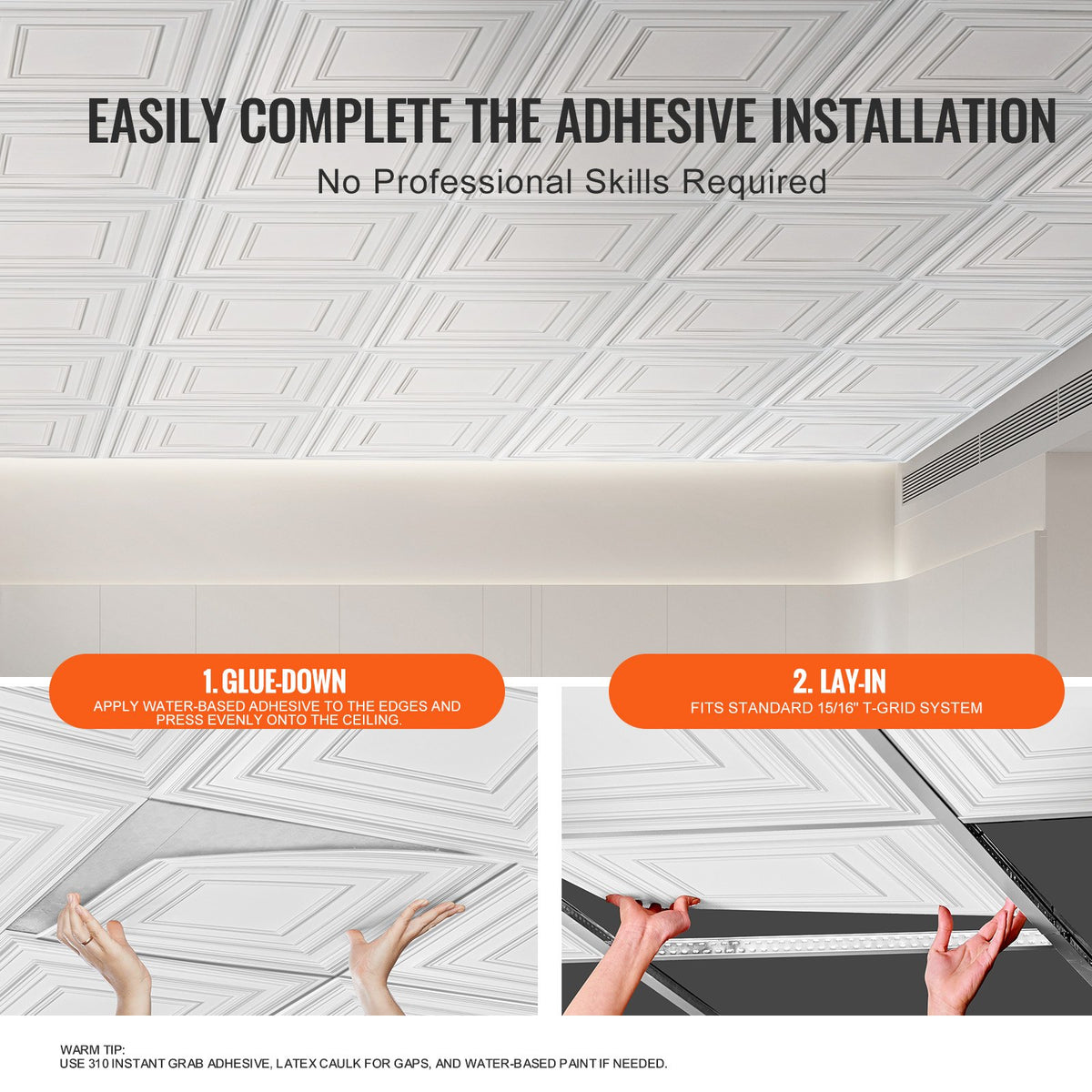 Ceiling Tiles | 12-Pack 24x24" PVC White Peg Pattern Panels