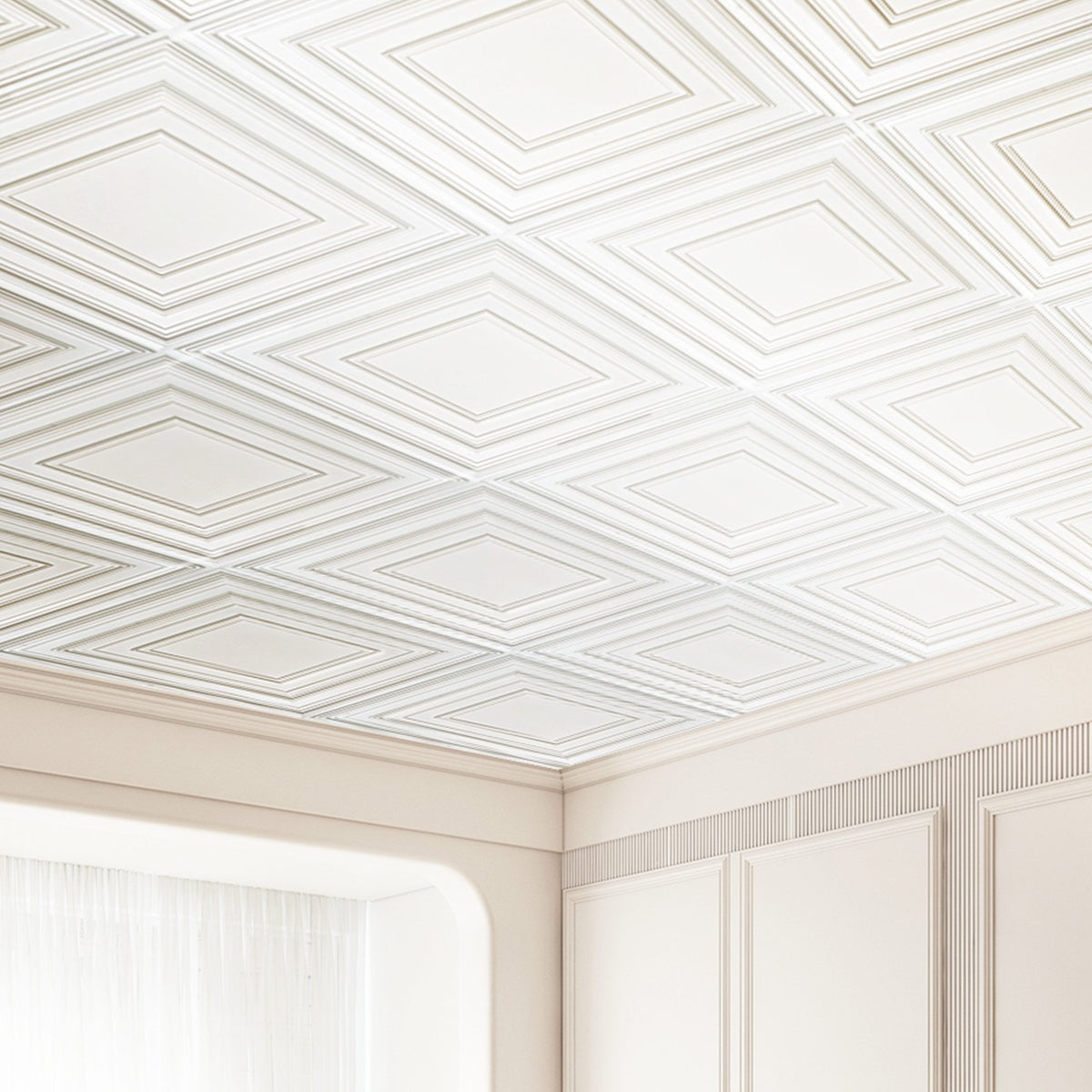 Ceiling Tiles | 12-Pack 24x24" PVC White Peg Pattern Panels