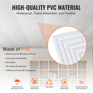 Ceiling Tiles | 12-Pack 24x24" PVC White Echo Pattern Panels
