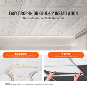 Ceiling Tiles 12-Pack | 24x24" PVC Glue-Up Panels | White Geometric