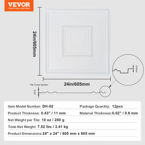 Ceiling Tiles 12-Pack | 24x24" PVC Glue-Up Panels | White Geometric