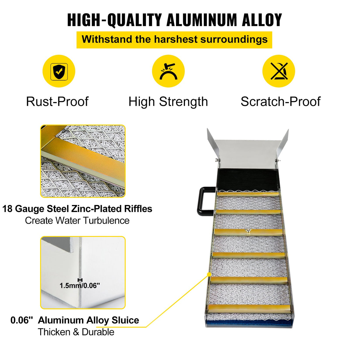Aluminum Sluice Box 36" | Lightweight Gold Prospecting Box with Miner's Moss