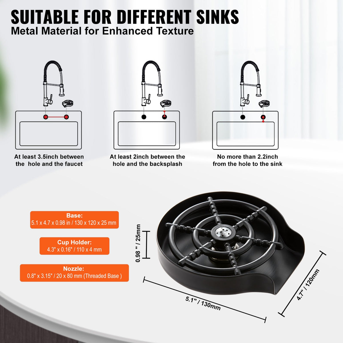 Glass Rinser | 10-Hole 360° Rotating Cup Washer with ABS Holder