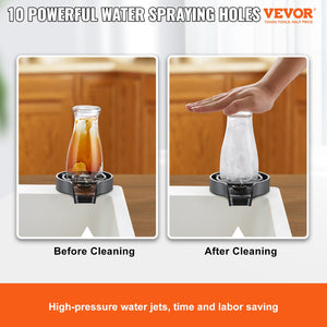 Glass Rinser | 10 Jet Rotating Cup Washer for Sink with ABS Cup Holder | For Baby Bottles, Glasses & Wine Glasses | Black Base
