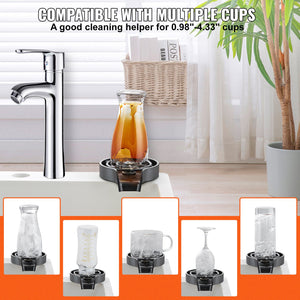 Glass Rinser | 10 Jet Rotating Cup Washer for Sink with ABS Cup Holder | For Baby Bottles, Glasses & Wine Glasses | Black Base