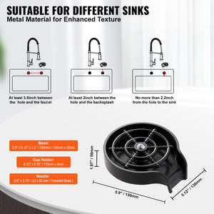 Glass Rinser | 10 Jet Rotating Cup Washer for Sink with ABS Cup Holder | For Baby Bottles, Glasses & Wine Glasses | Black Base