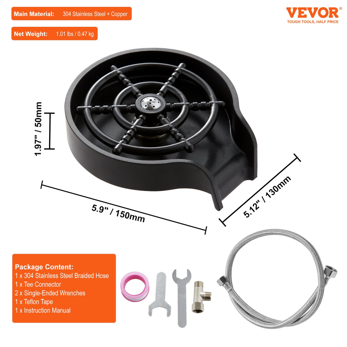 Glass Rinser | 10 Jet Rotating Cup Washer for Sink with ABS Cup Holder | For Baby Bottles, Glasses & Wine Glasses | Black Base
