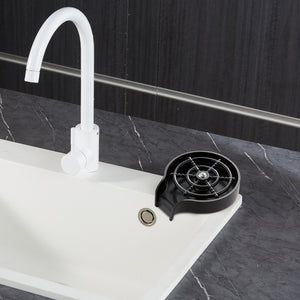 Glass Rinser | 10 Jet Rotating Cup Washer for Sink with ABS Cup Holder | For Baby Bottles, Glasses & Wine Glasses | Black Base