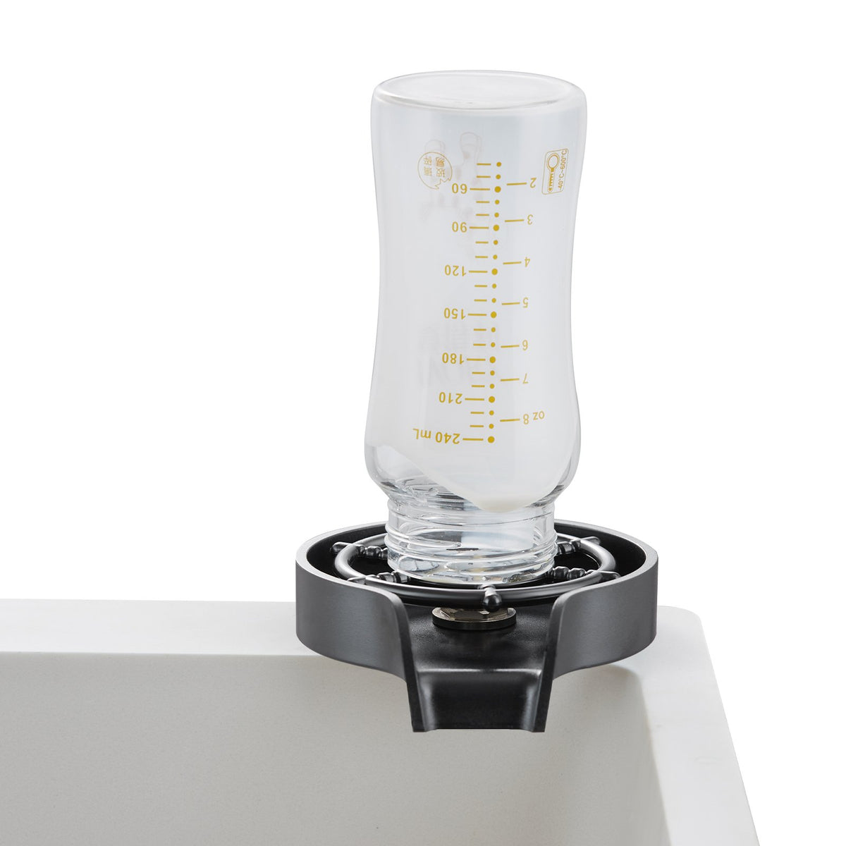 Glass Rinser | 10 Jet Rotating Cup Washer for Sink with ABS Cup Holder | For Baby Bottles, Glasses & Wine Glasses | Black Base