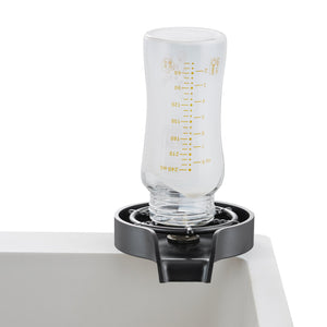 Glass Rinser | 10 Jet Rotating Cup Washer for Sink with ABS Cup Holder | For Baby Bottles, Glasses & Wine Glasses | Black Base