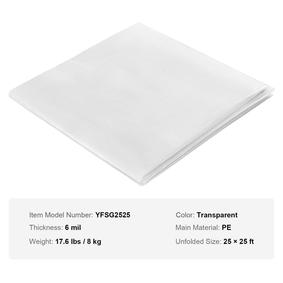 Greenhouse Film | 7.6x7.6m Clear Polyethylene 6 Mil | UV-Resistant Plastic Sheeting for Gardening & Agriculture