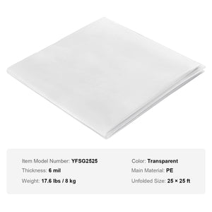 Greenhouse Film | 7.6x7.6m Clear Polyethylene 6 Mil | UV-Resistant Plastic Sheeting for Gardening & Agriculture