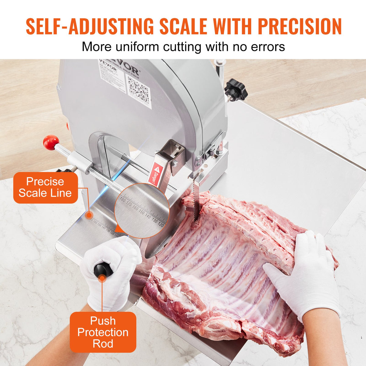 Commercial Meat Bandsaw 1100W | Stainless Steel Bone Saw | Adjustable 4mm-200mm Thickness | 6 Blades