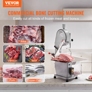 Commercial Meat Bandsaw 1500W | Stainless Steel Bone Saw | Adjustable 4mm-200mm Thickness | 6 Blades