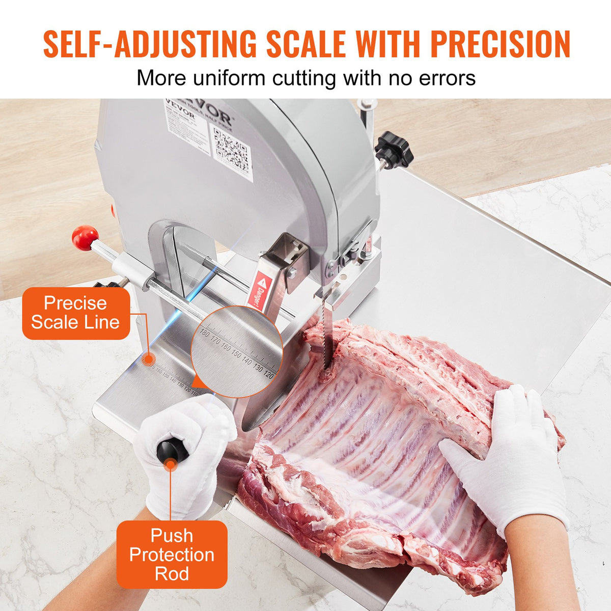 Commercial Meat Bandsaw 1500W | Stainless Steel Bone Saw | Adjustable 4mm-200mm Thickness | 6 Blades
