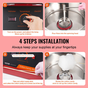 Cotton Candy Machine | 1000W Commercial Candy Floss Maker with Bowl & Scoop | Home & Party Use – Red