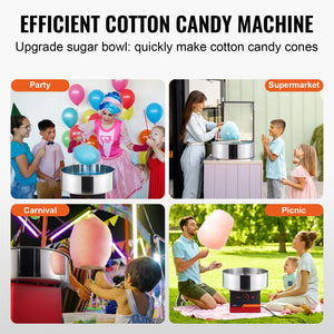 Cotton Candy Machine | 1000W Commercial Candy Floss Maker with Bowl & Scoop | Home & Party Use – Red