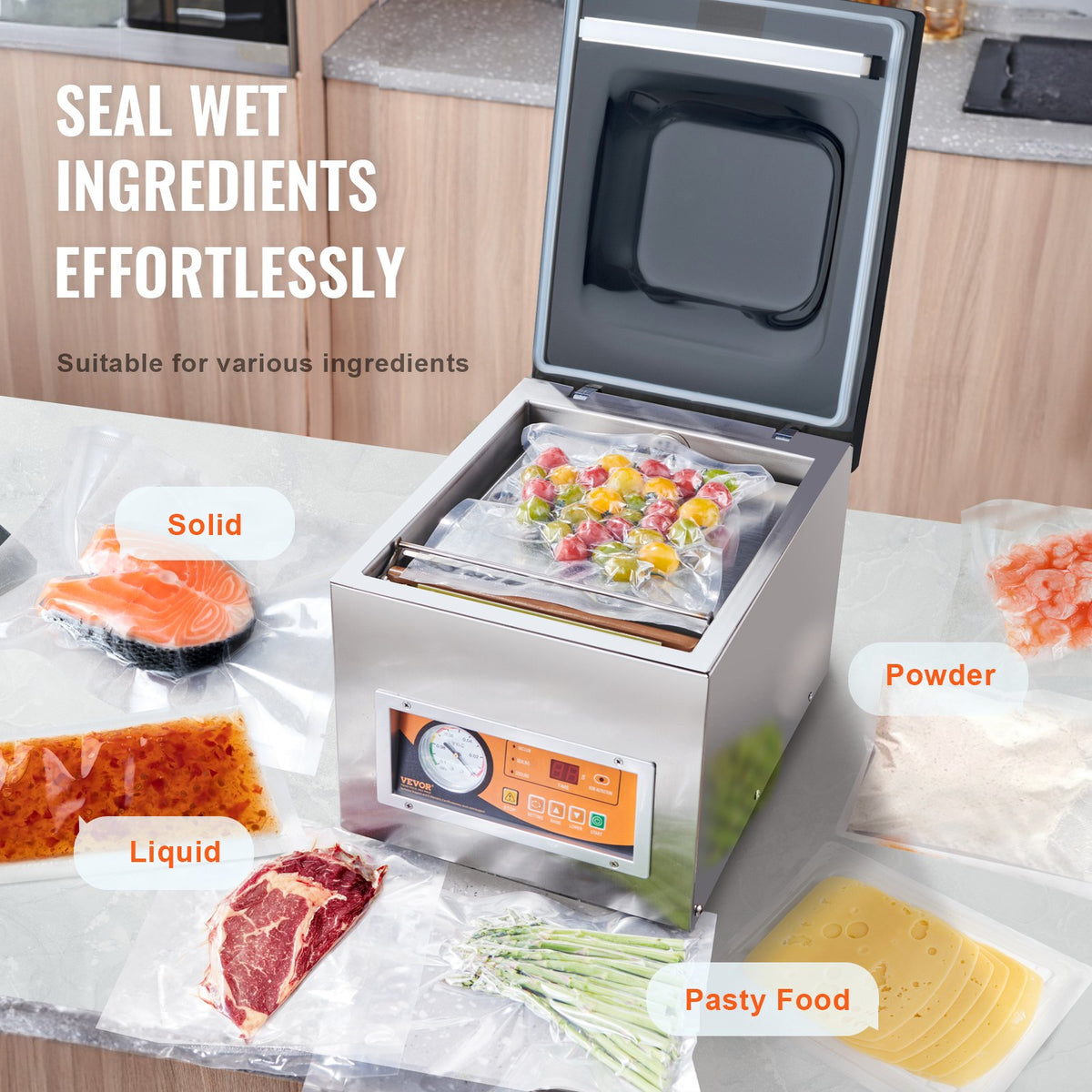 Chamber Vacuum Sealer | 260W Wet/Dry Food Vacuum Packing Machine | Compact 260mm Seal Bar for Home & Commercial Use